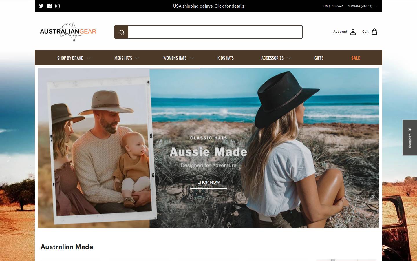 Australian Gear homepage screenshot