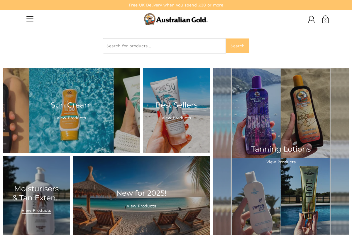 Australian Gold UK homepage screenshot