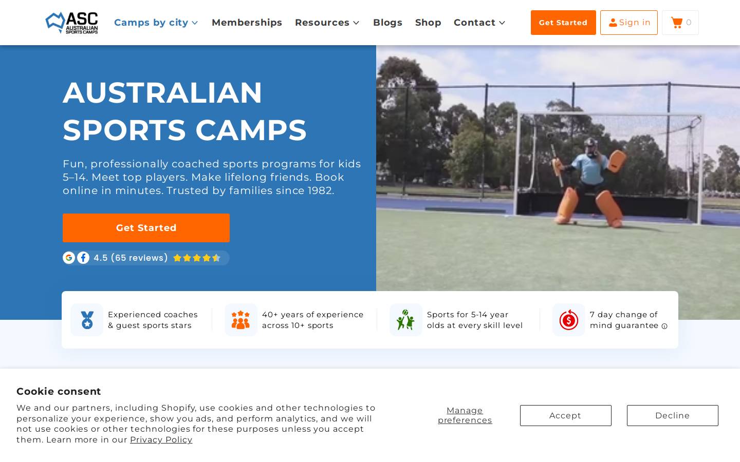 australiansportscamps.com.au homepage screenshot