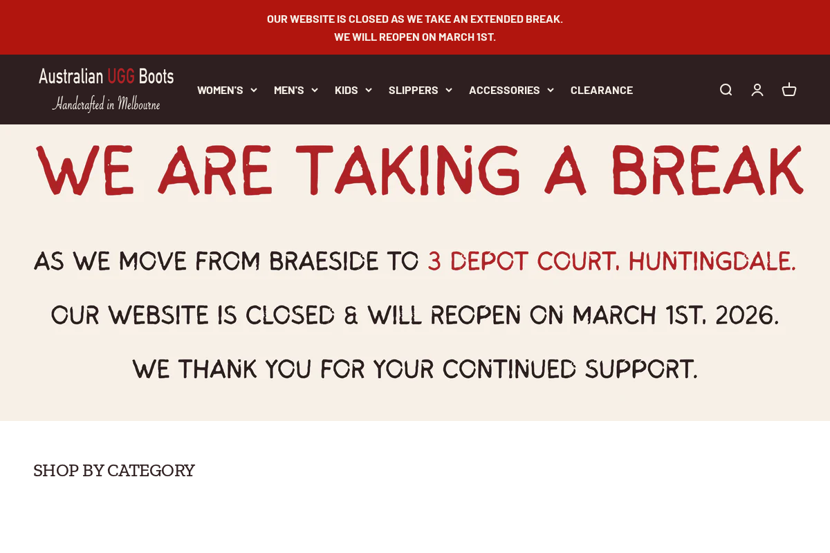 Australian Ugg Boots homepage screenshot