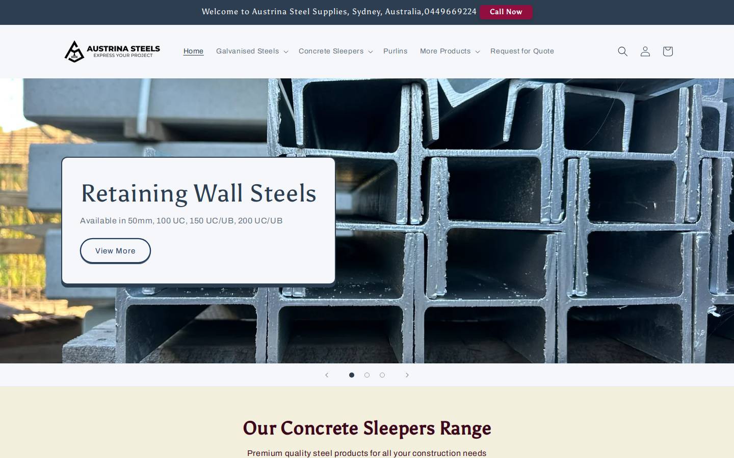 austrinasteels.com homepage screenshot