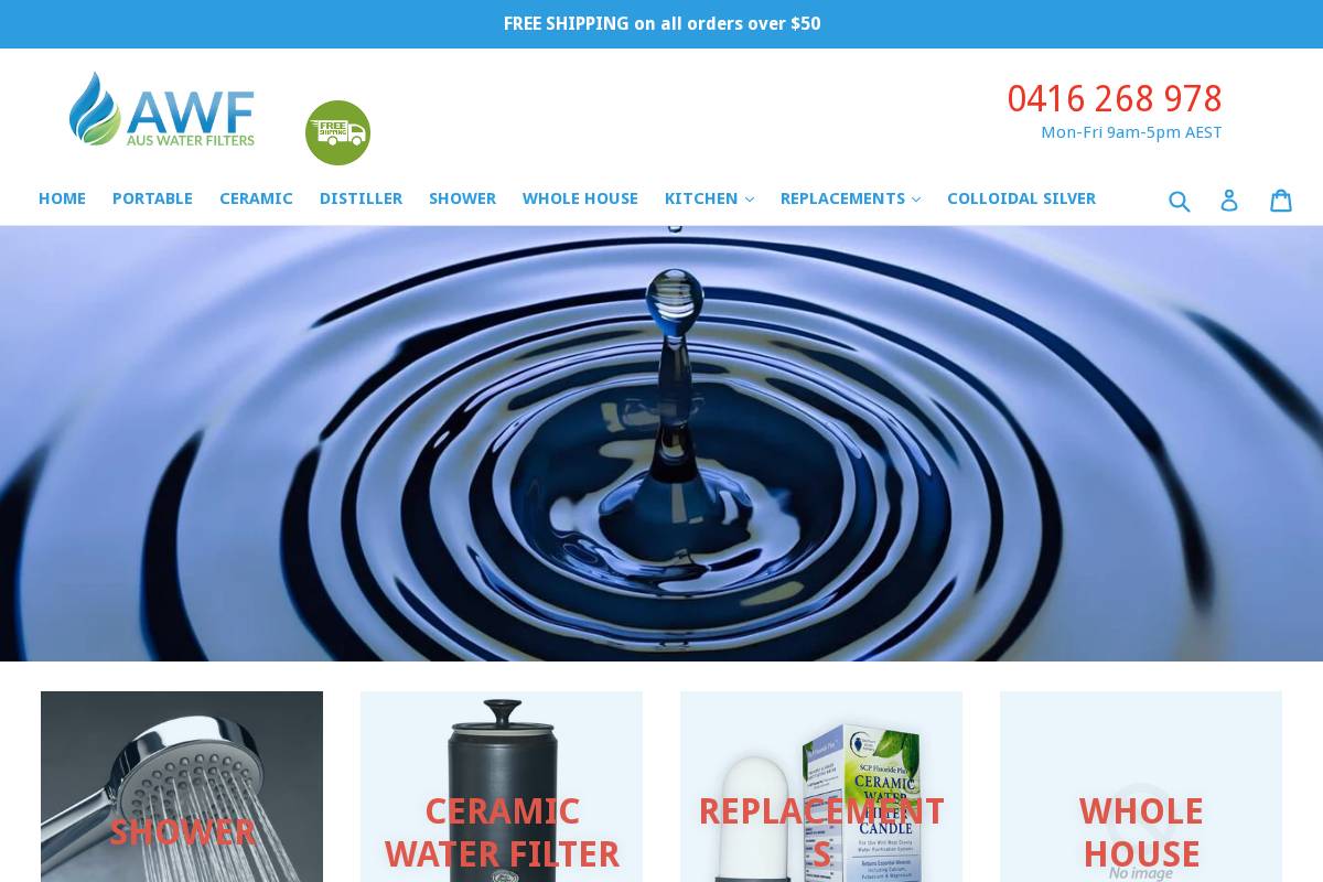 AusWaterFilters.com homepage screenshot