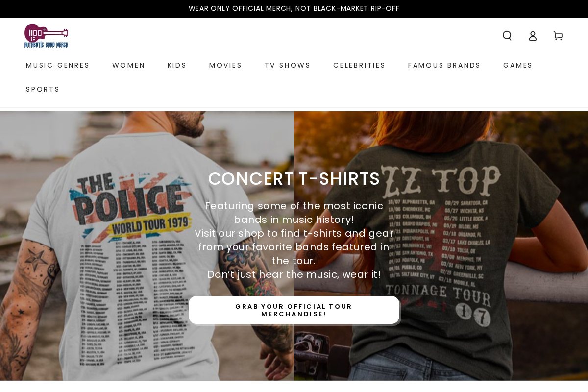Authenticbandmerch homepage screenshot