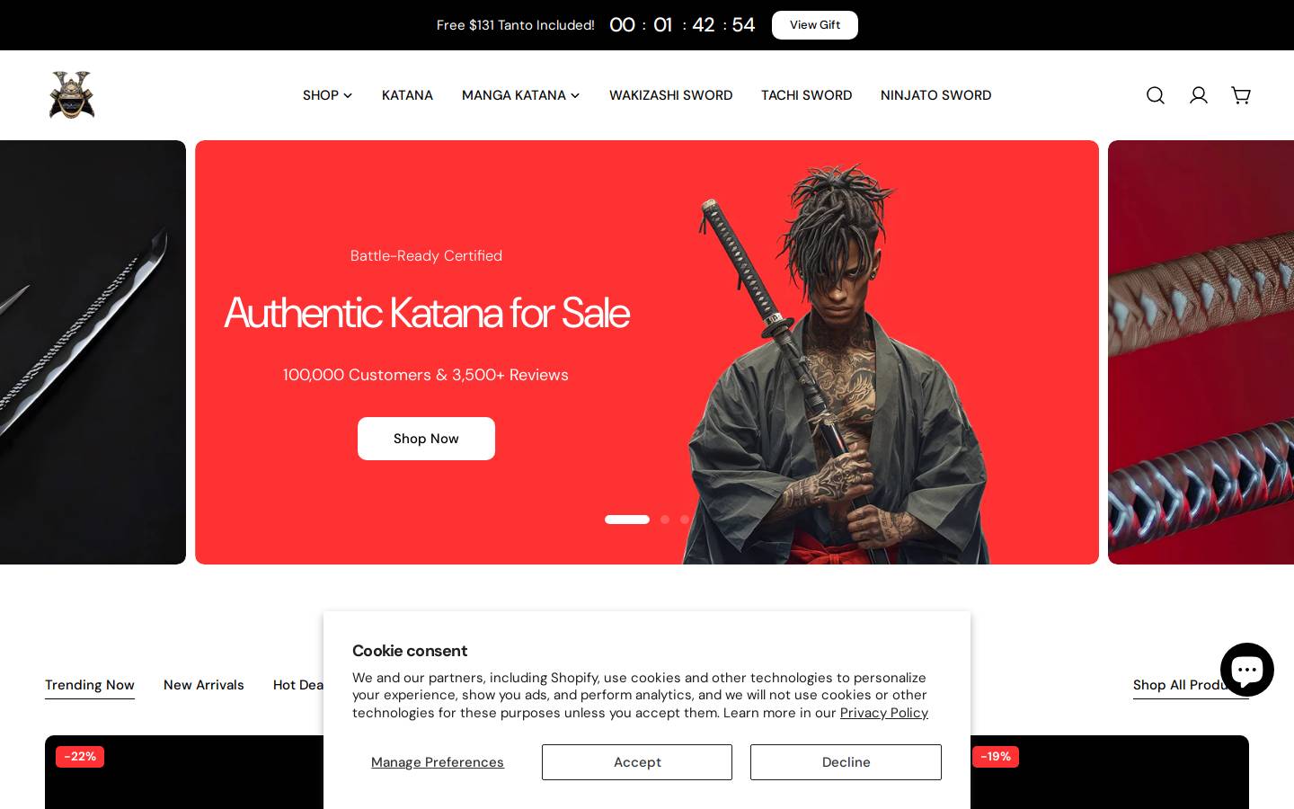 authentickatana.com homepage screenshot