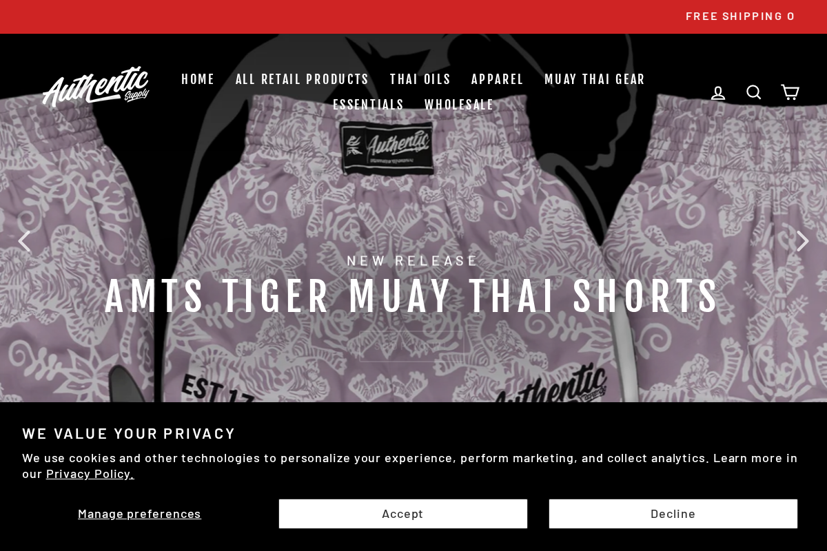 Authentic Muay Thai Supply homepage screenshot