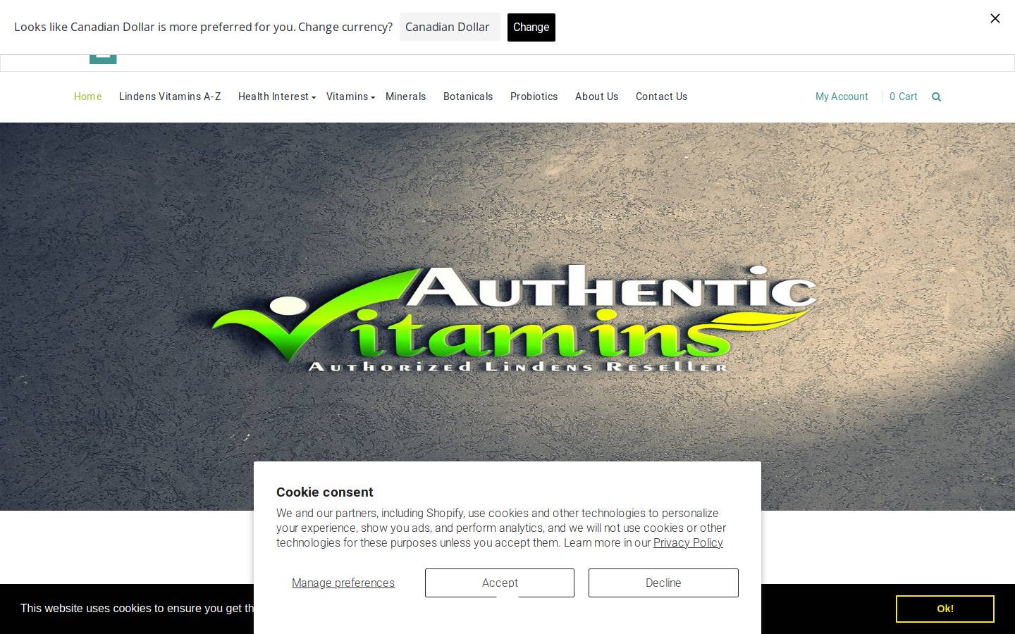 authenticvitamins.co.uk homepage screenshot