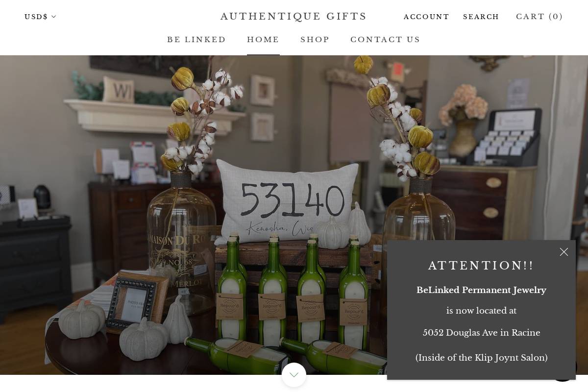 authentiquegifts.com homepage screenshot