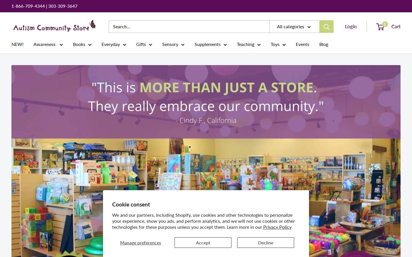 autismcommunitystore.com homepage screenshot