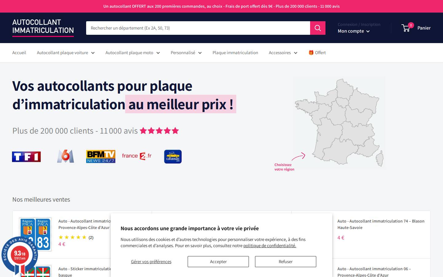 autocollant-stickers-departement.com homepage screenshot
