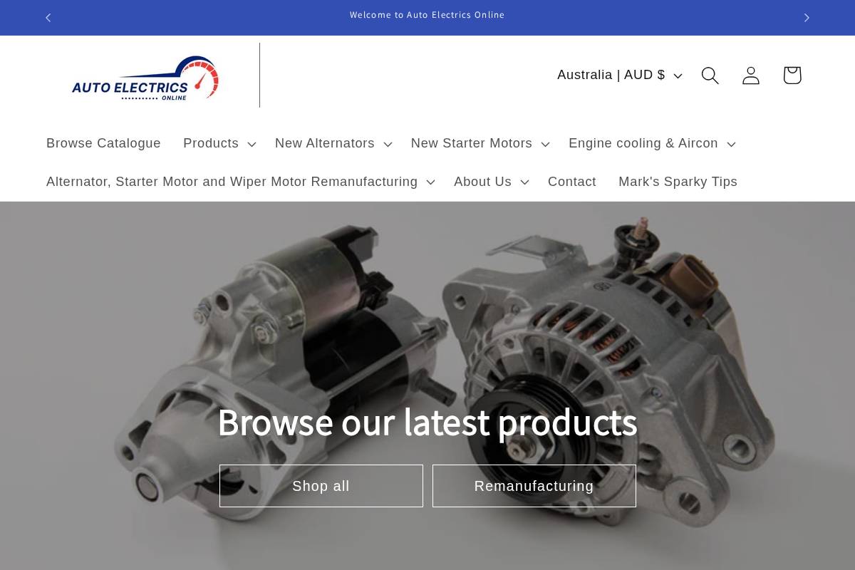 autoelectricsonline.com.au homepage screenshot
