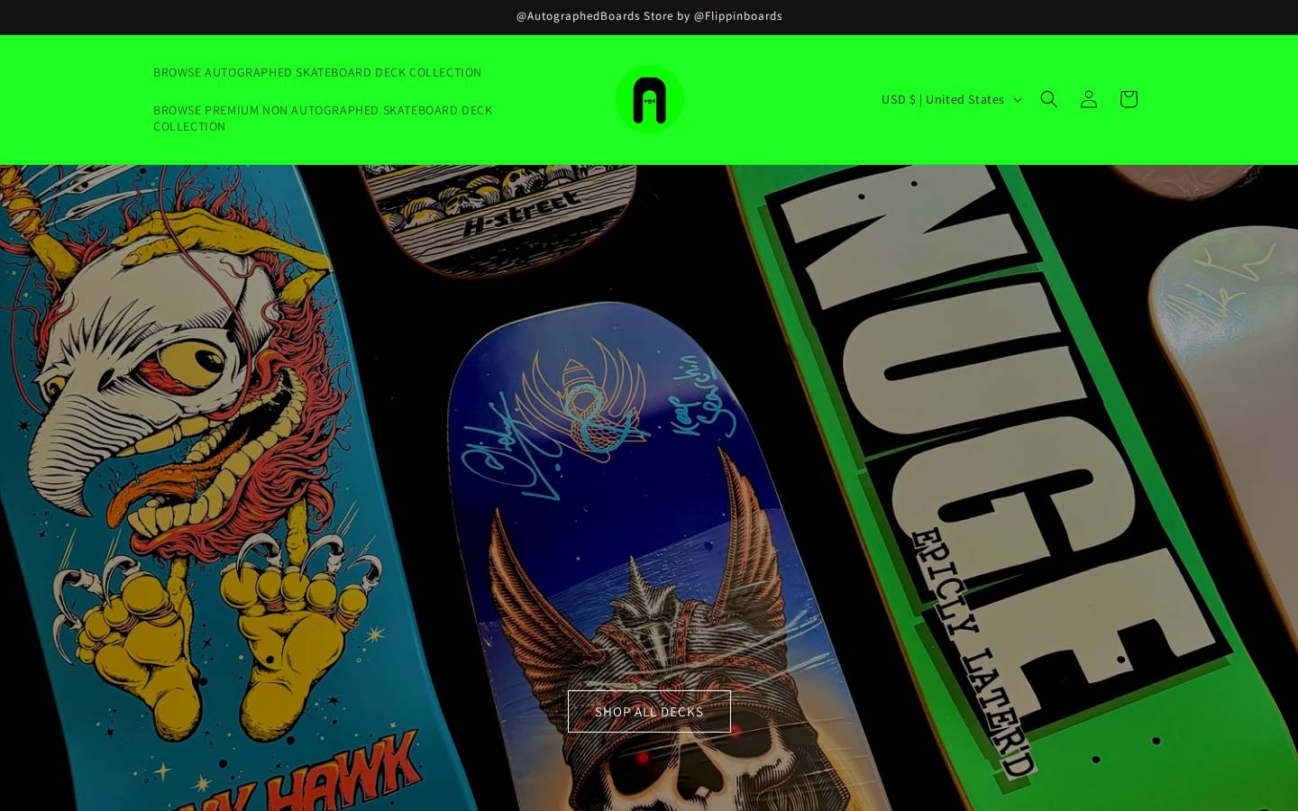 autographedboards.com homepage screenshot