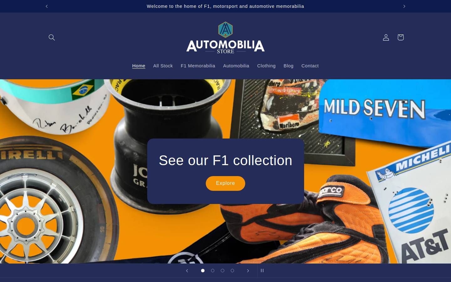 Automobilia Store homepage screenshot