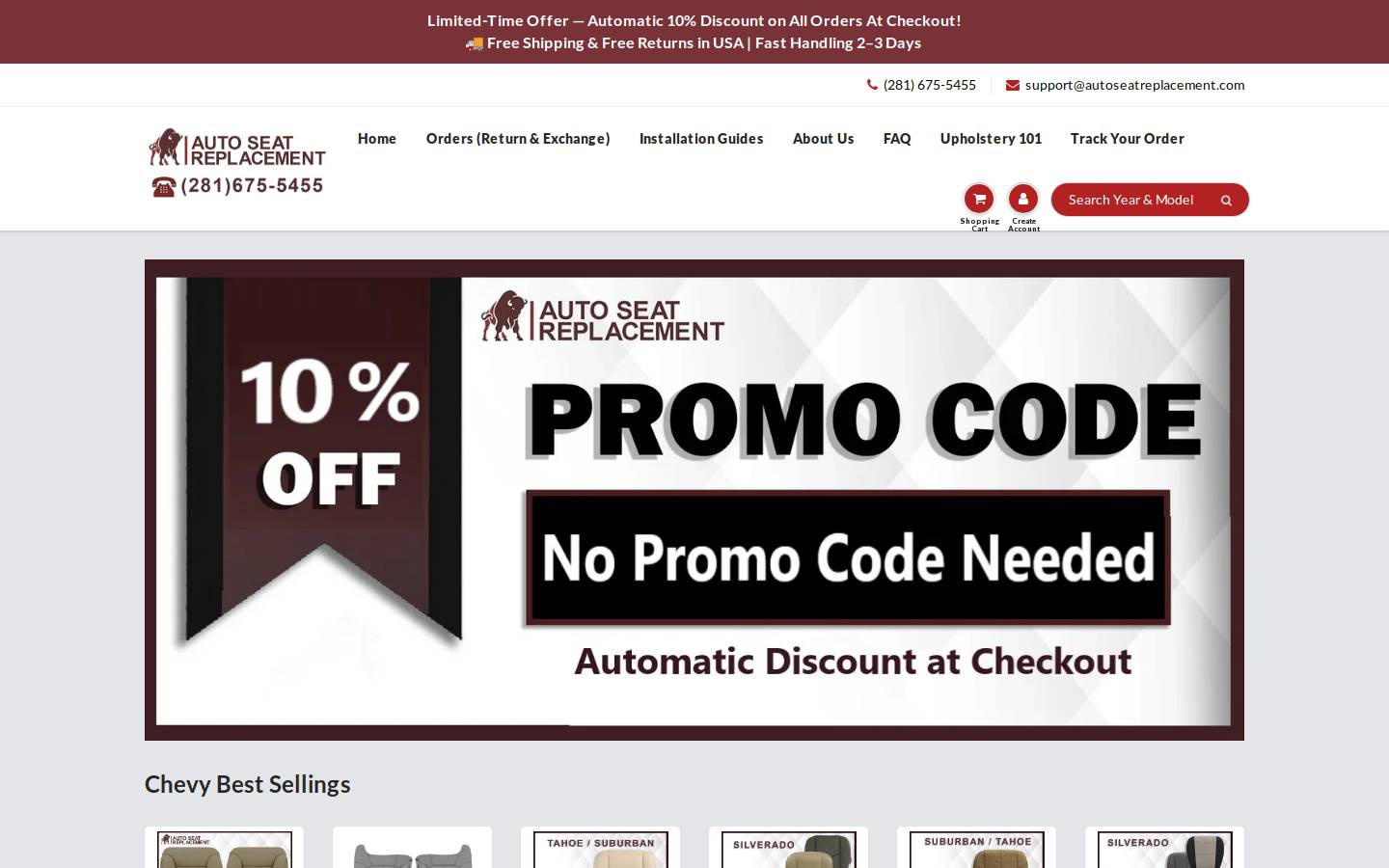 autoseatreplacement.com homepage screenshot