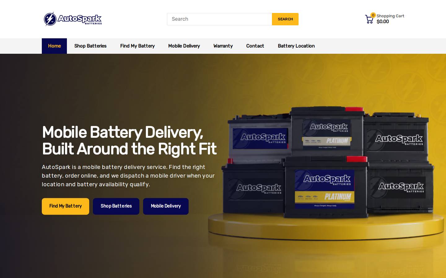 autosparkbatteries.com homepage screenshot