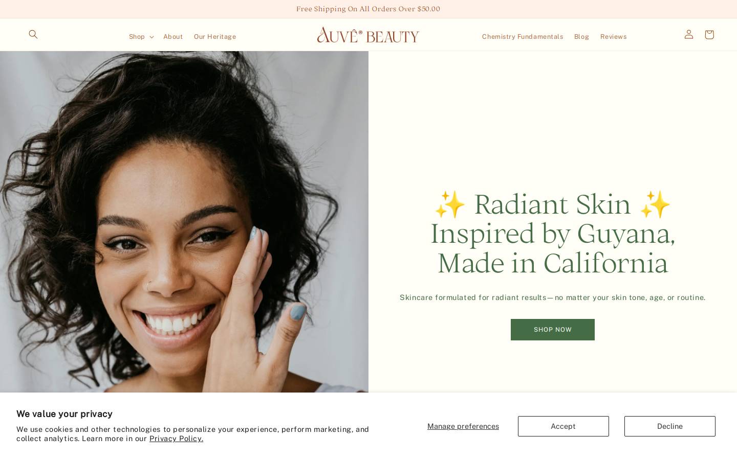 auvebeauty.com homepage screenshot