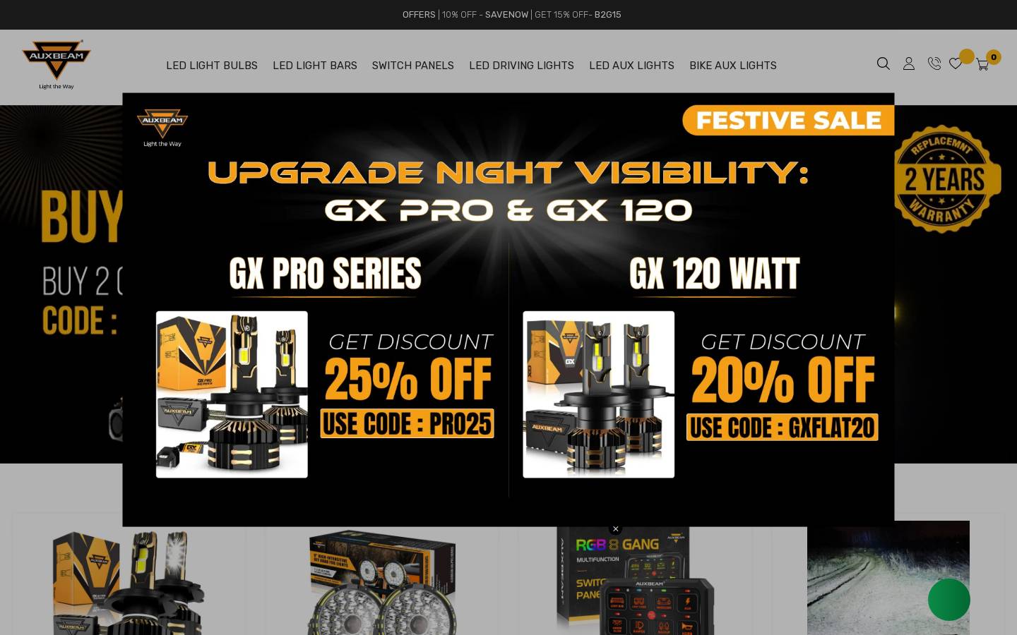Auxbeam Lighting homepage screenshot