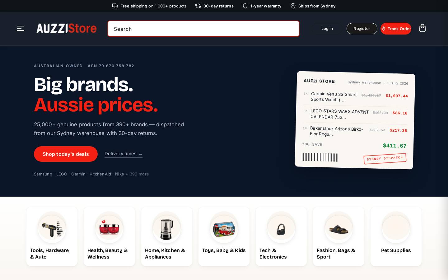 auzzistore.com.au homepage screenshot
