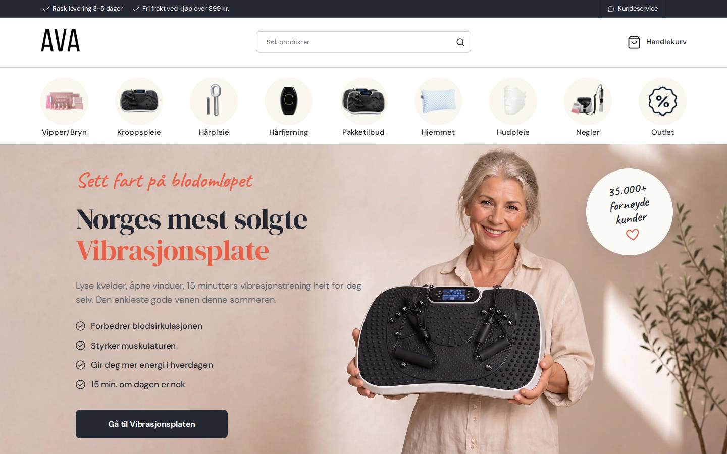 Avabeauty.no homepage screenshot