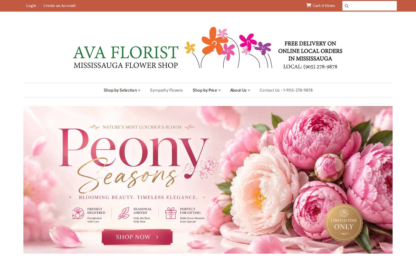 avaflorist.com homepage screenshot