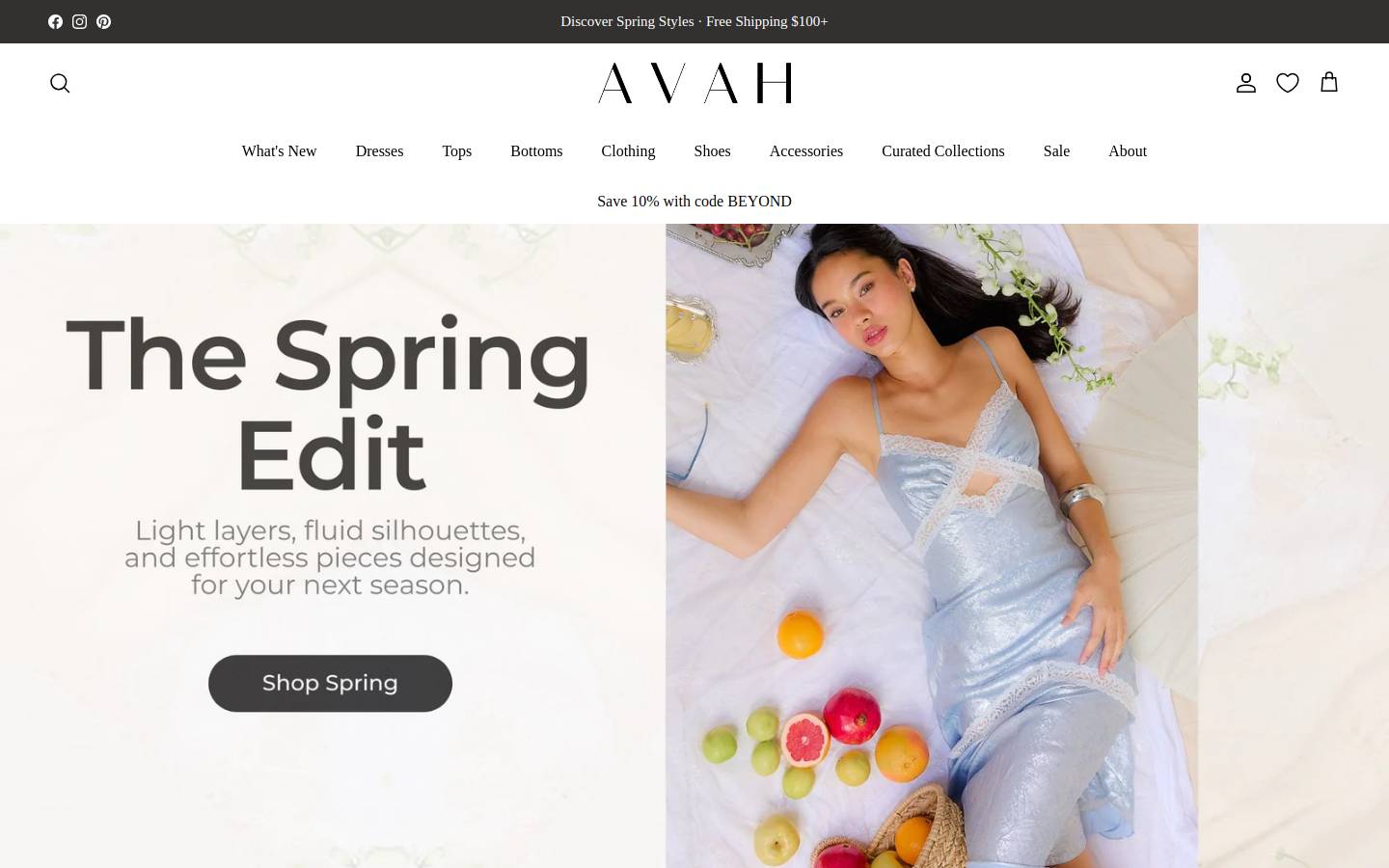 avahcollections.com homepage screenshot