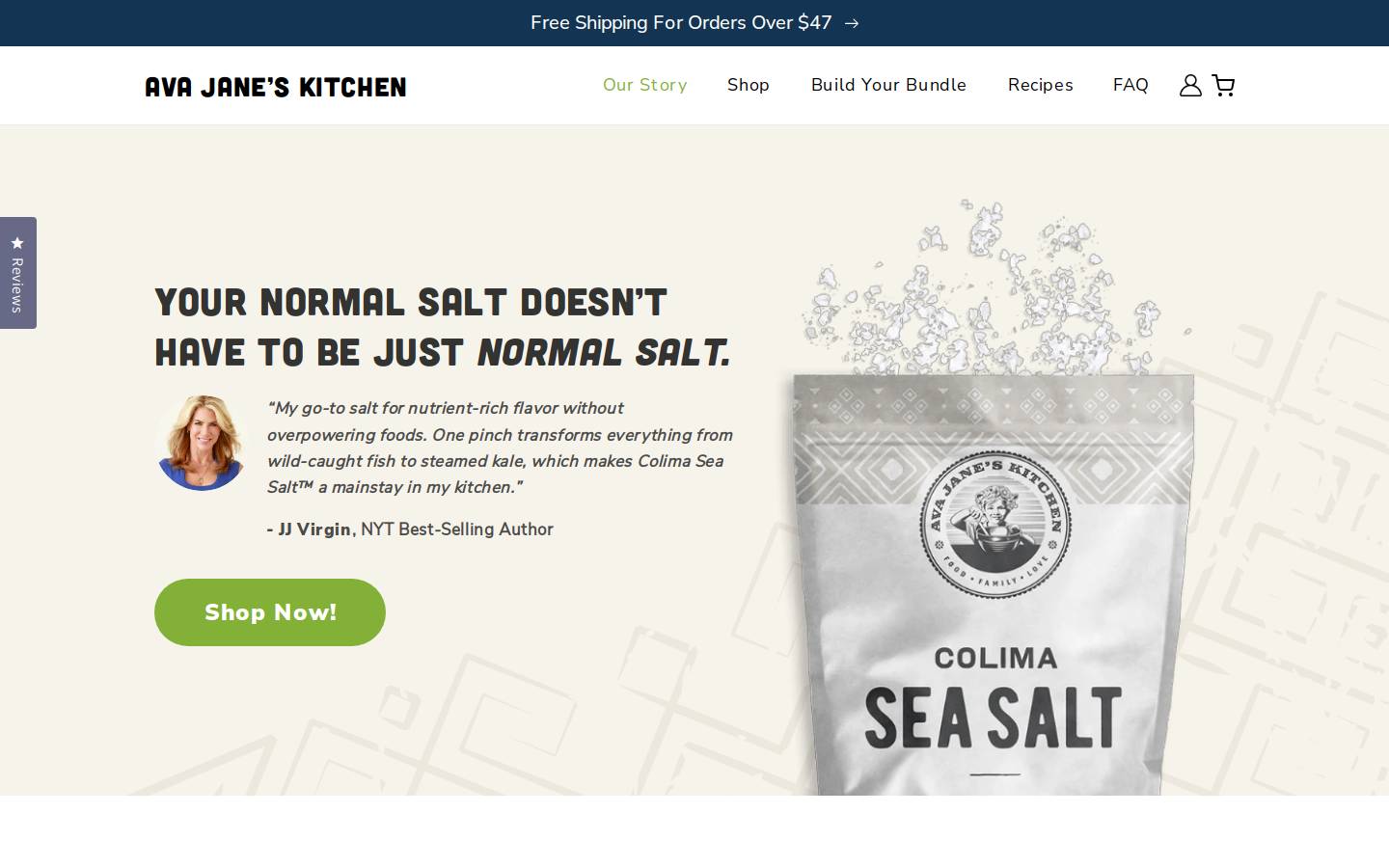 avajaneskitchen.com homepage screenshot