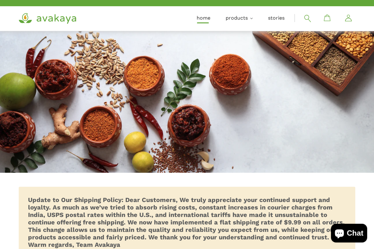 Avakaya homepage screenshot