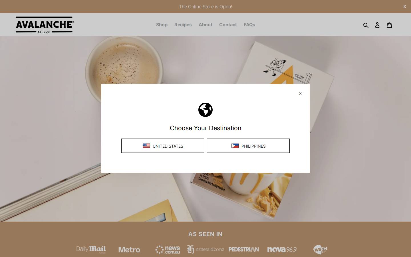 avalanchecoffee.co.nz homepage screenshot