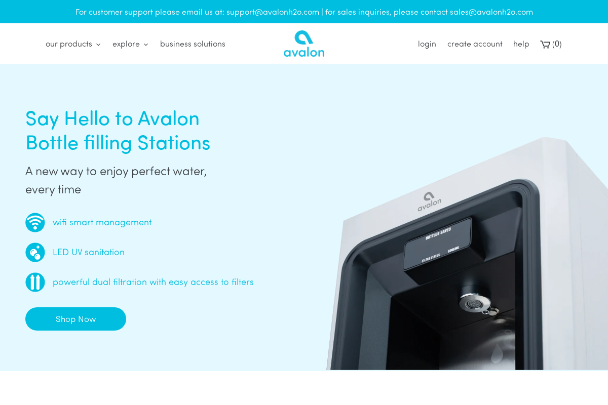 Avalonh2o homepage screenshot