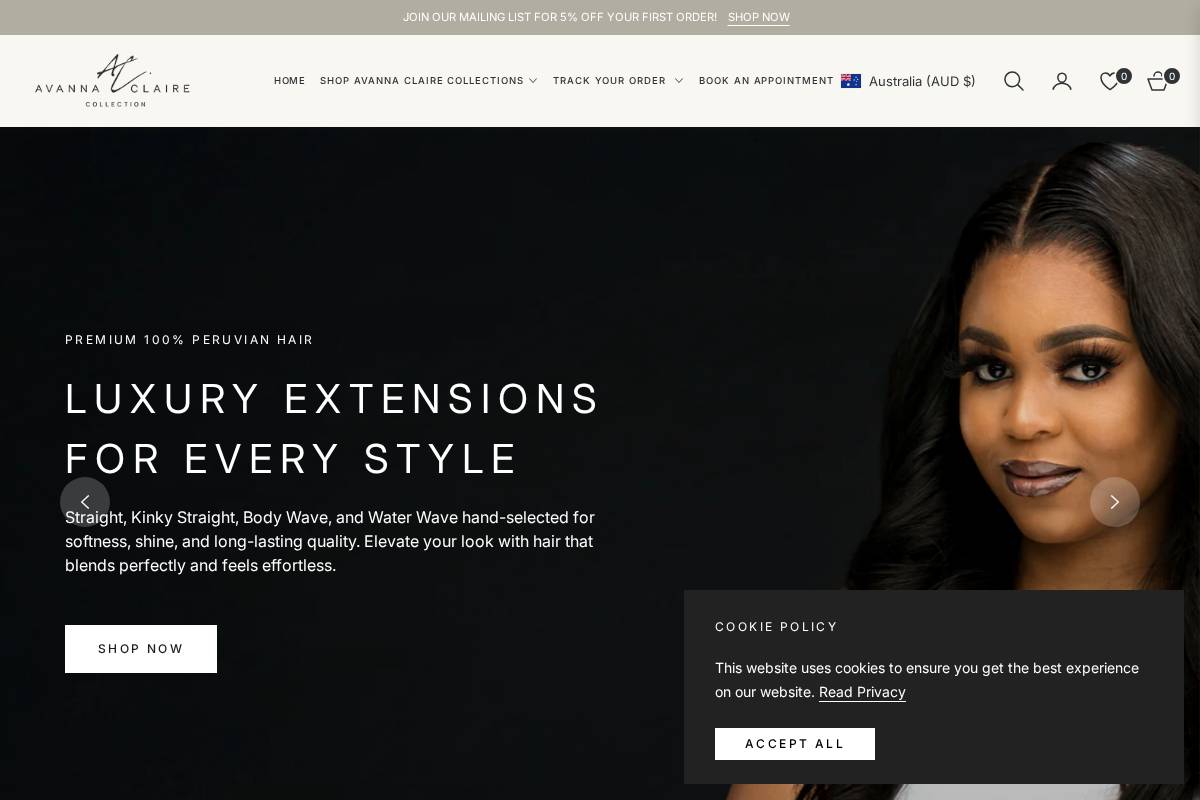 avannaclairecollection.com homepage screenshot
