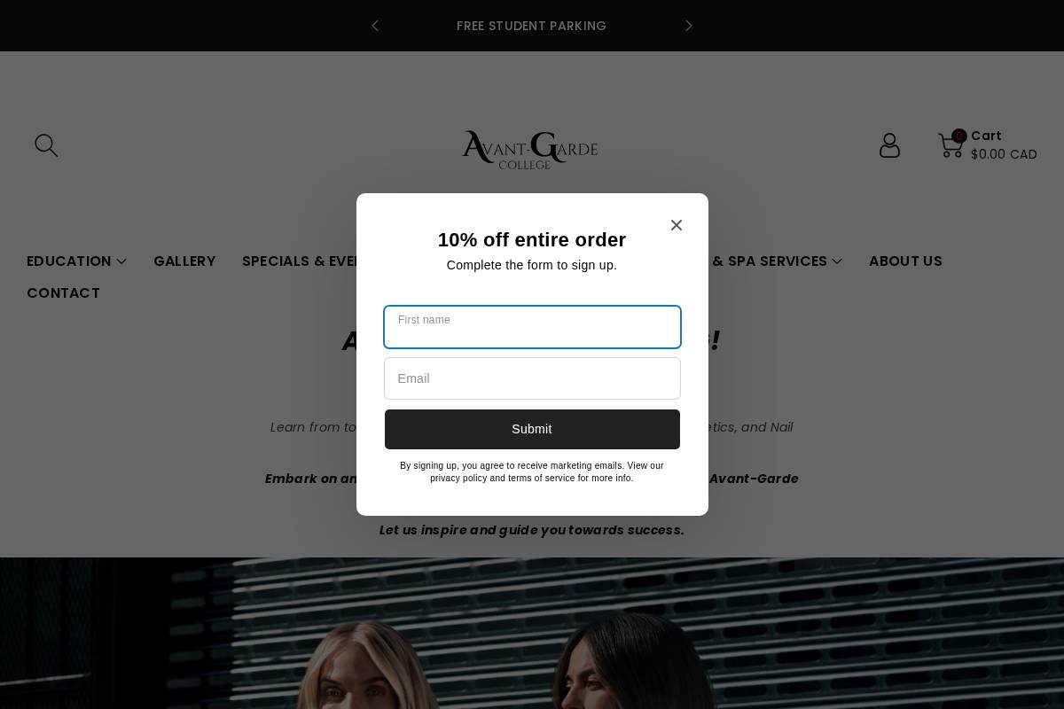 avant-gardecollege.ca homepage screenshot