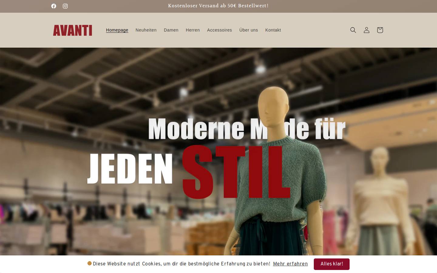 avanti-fashion.de homepage screenshot