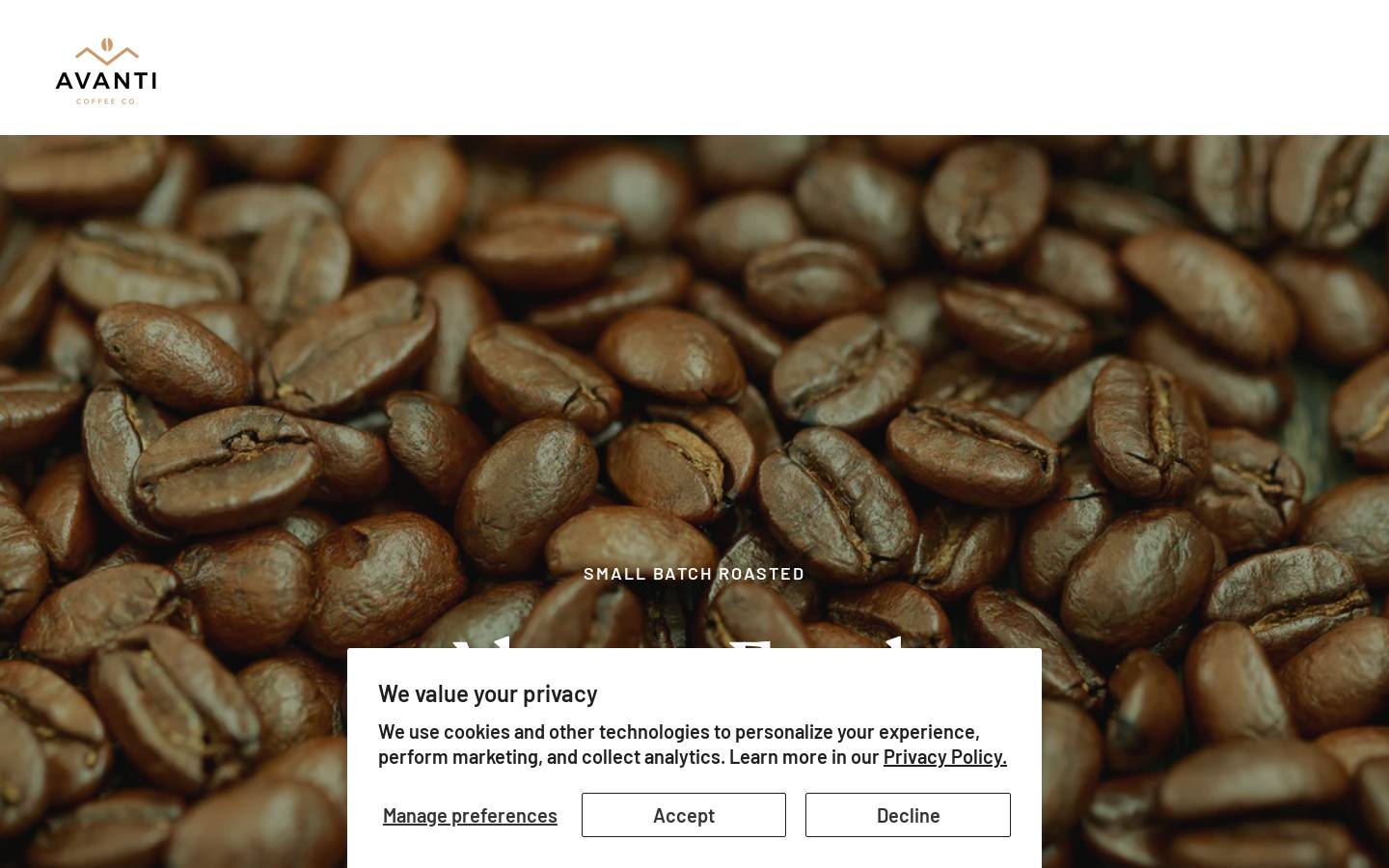 avanticoffeecompany.com homepage screenshot