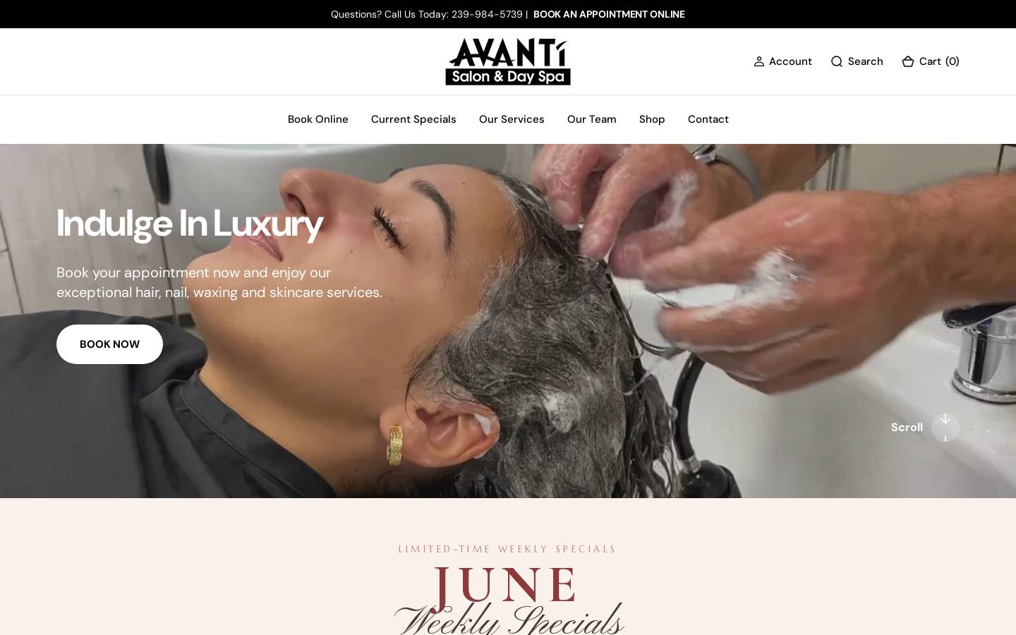 avantisalonswfl.com homepage screenshot