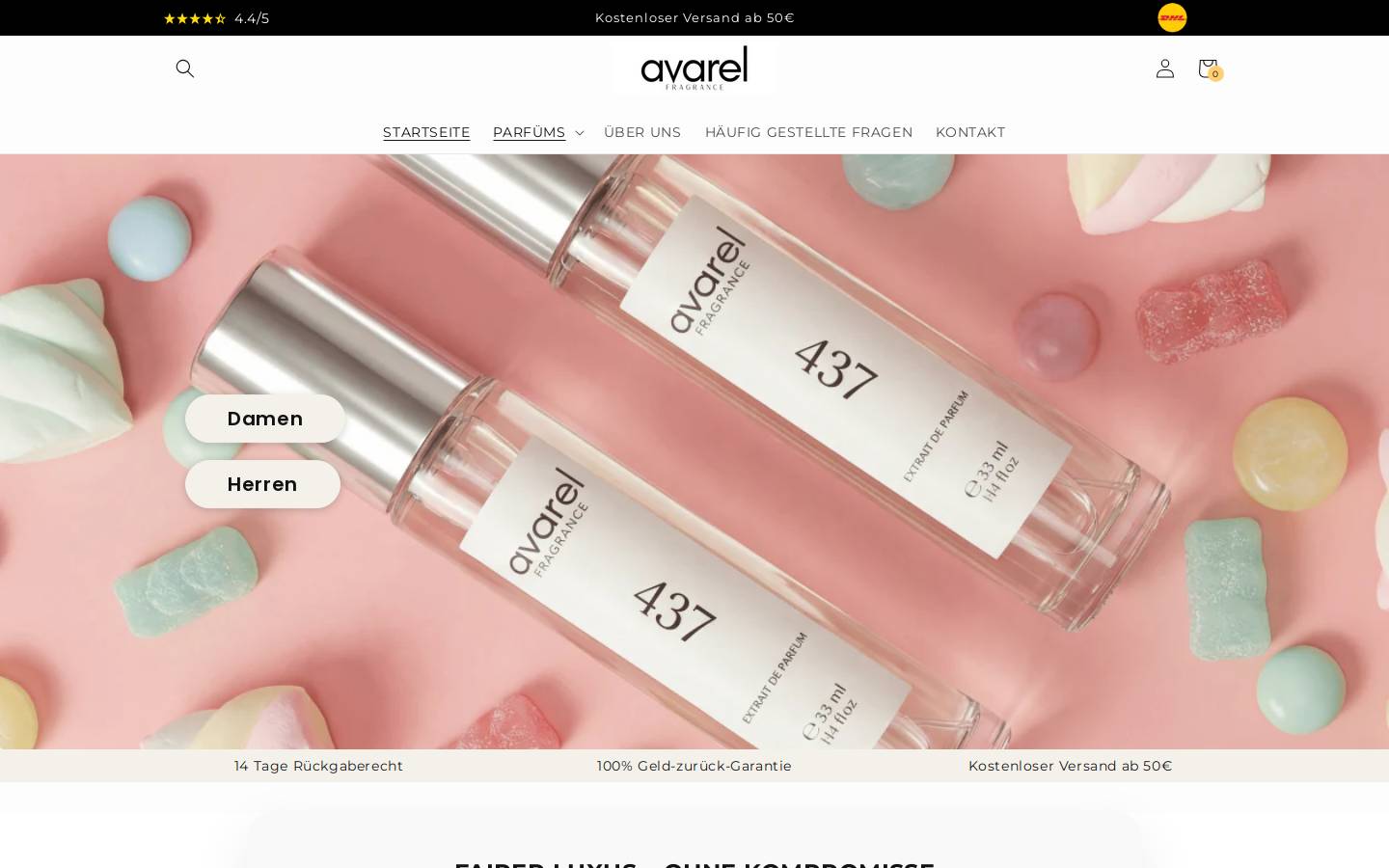 Avarel Fragrance homepage screenshot