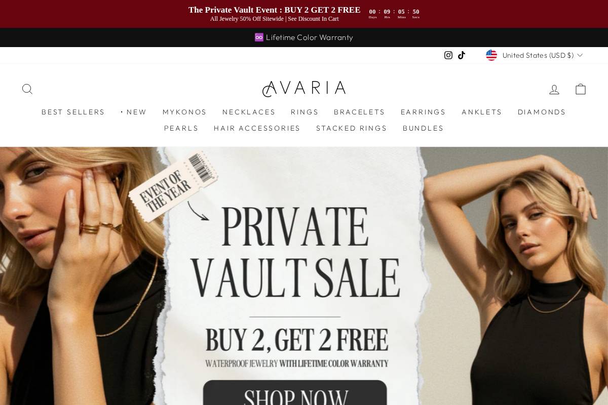Avariajewelry homepage screenshot