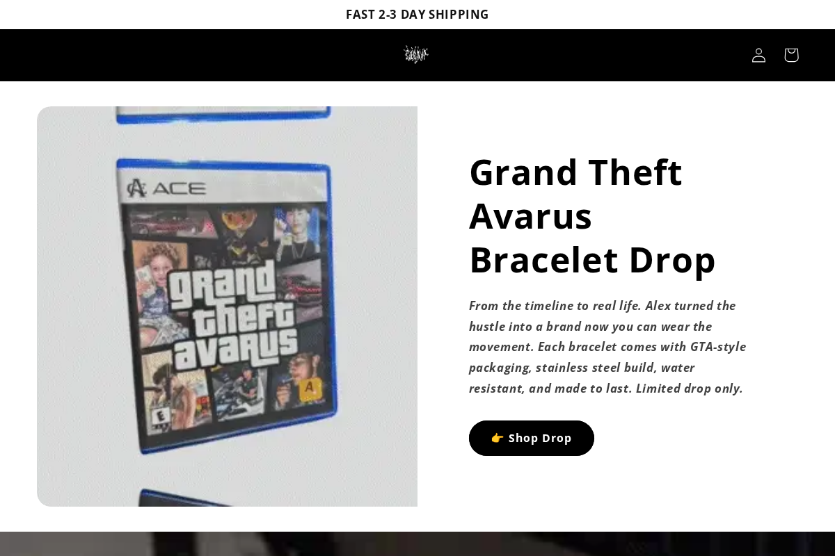 Avarus Clothing homepage screenshot