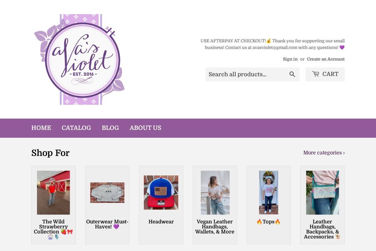 avasviolet.com homepage screenshot