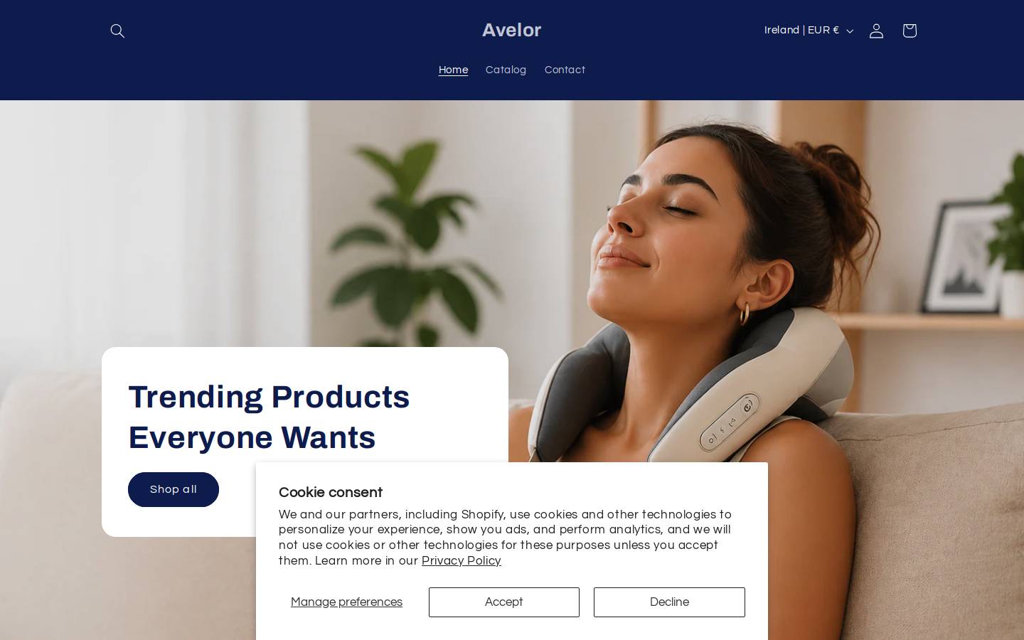 avelorstore.com homepage screenshot