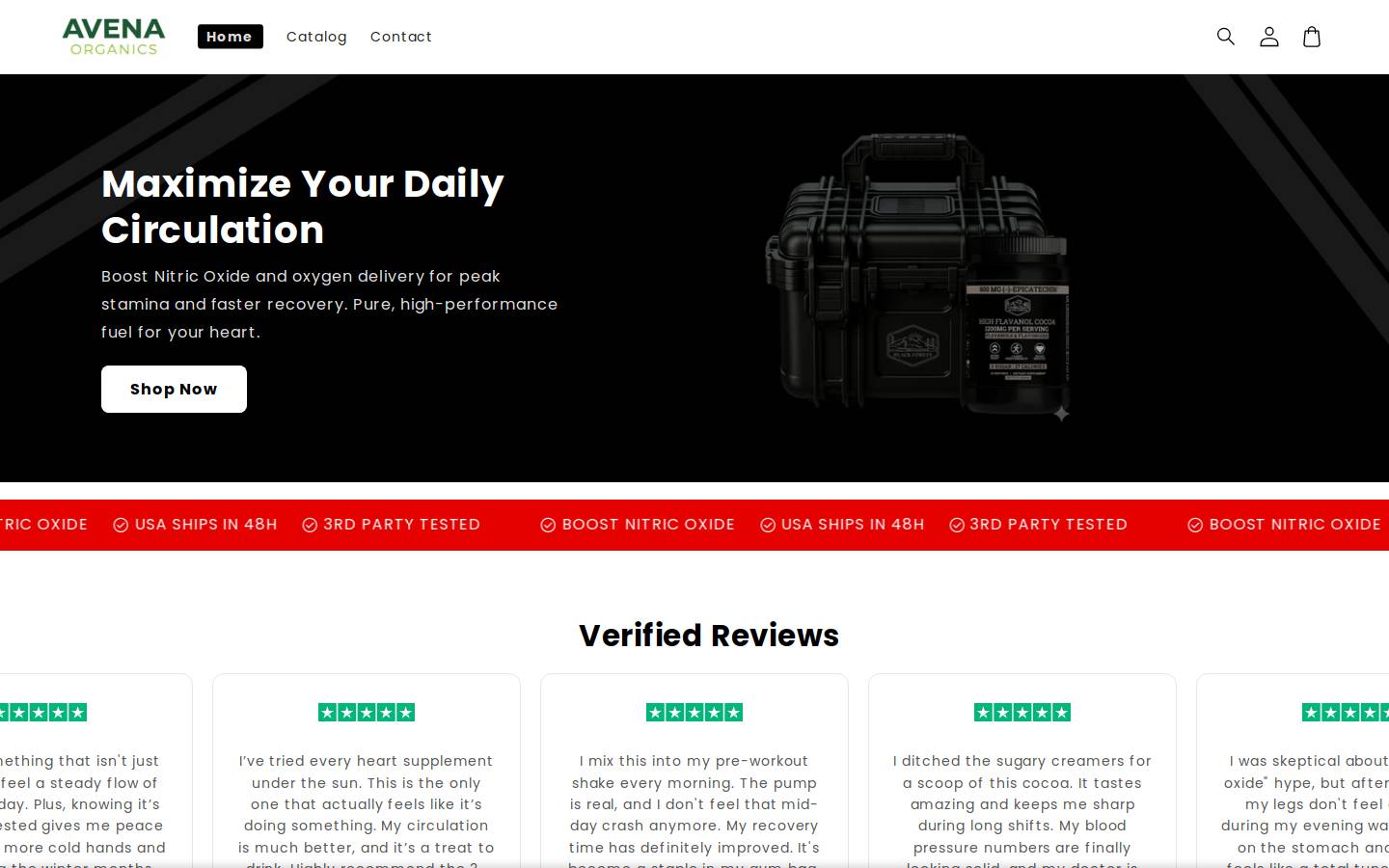avenaorganics.com homepage screenshot