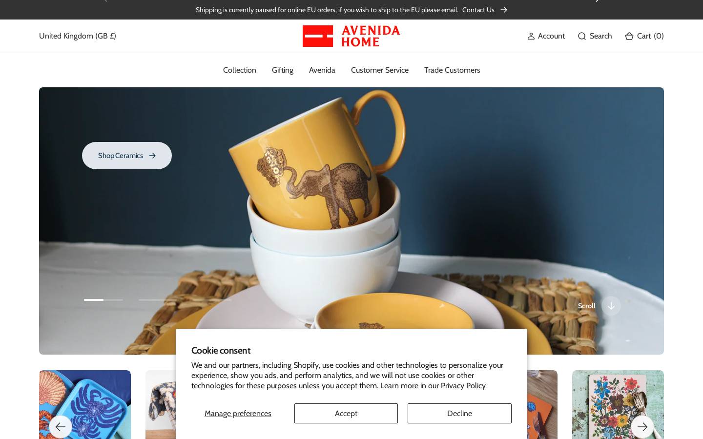 avenidahome.com homepage screenshot