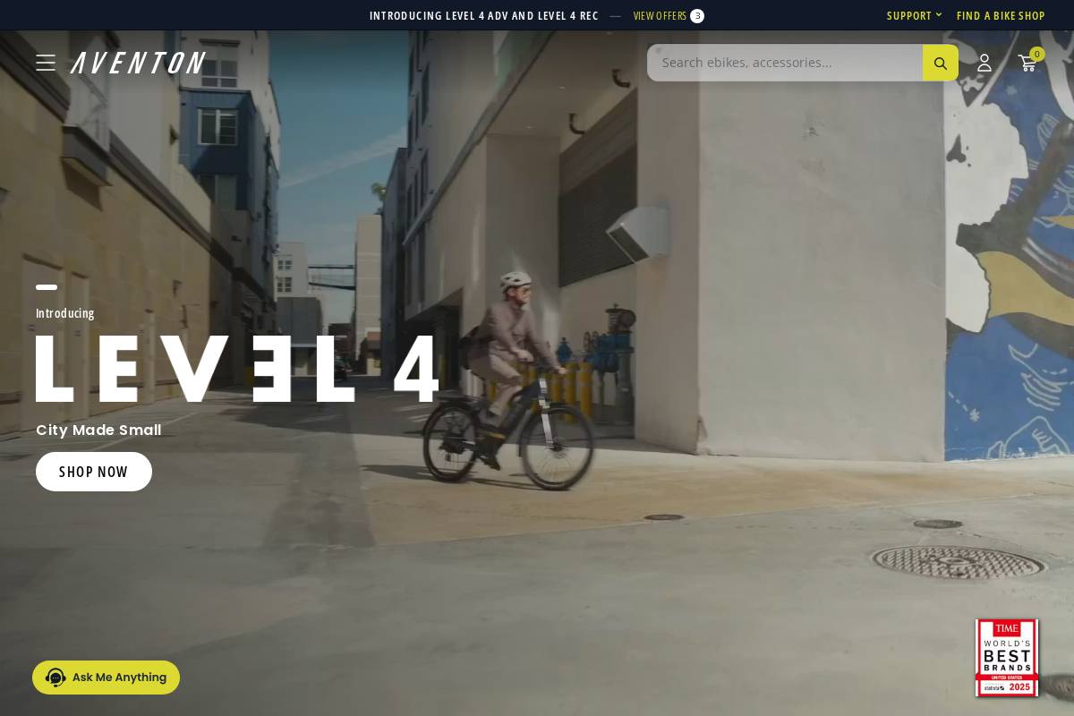 Aventon Bikes homepage screenshot