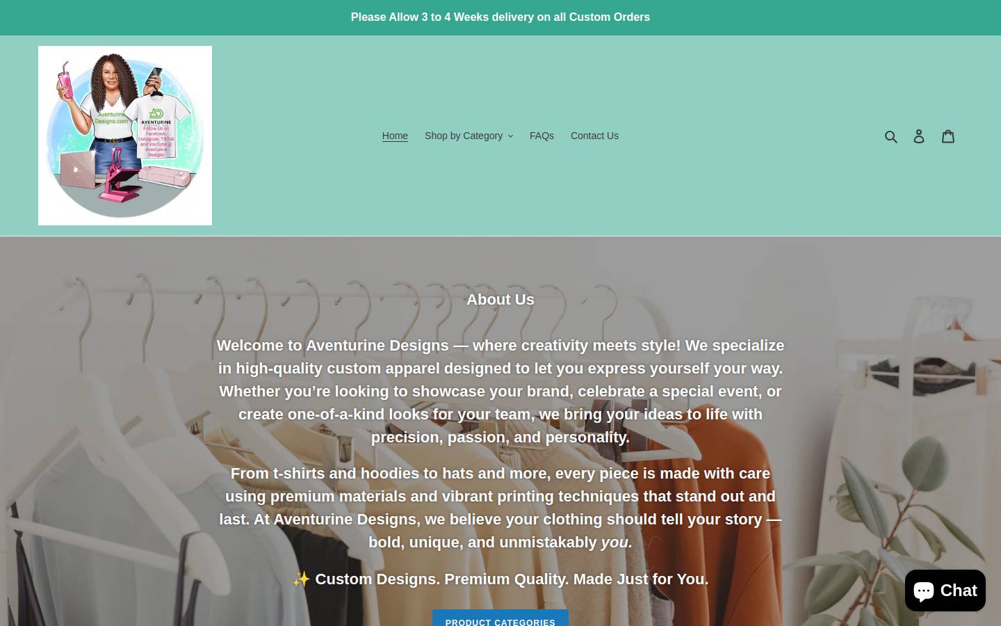 aventurinedesigns.com homepage screenshot