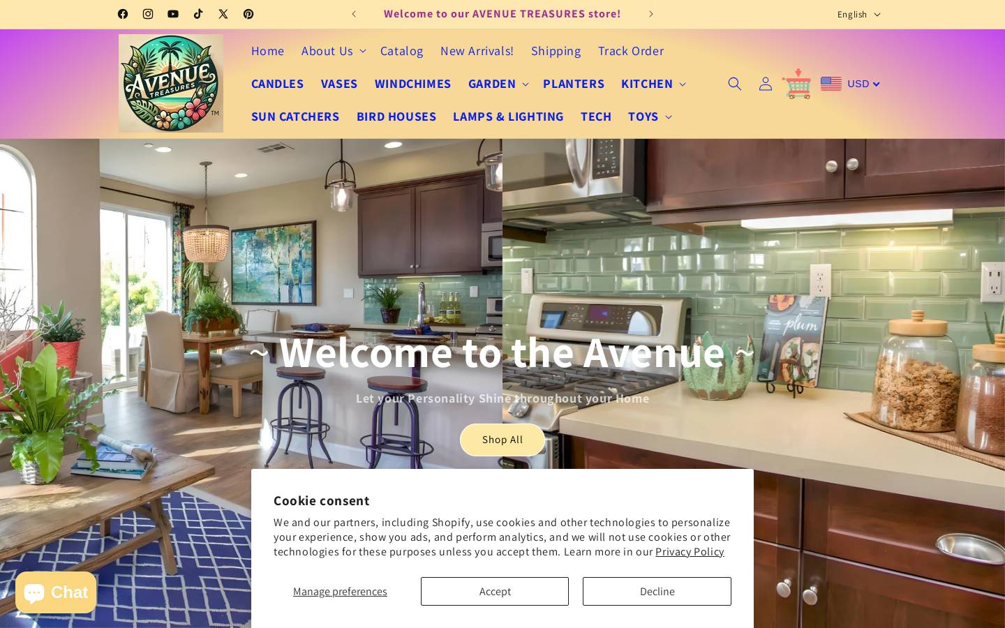 avenuetreasures.com homepage screenshot