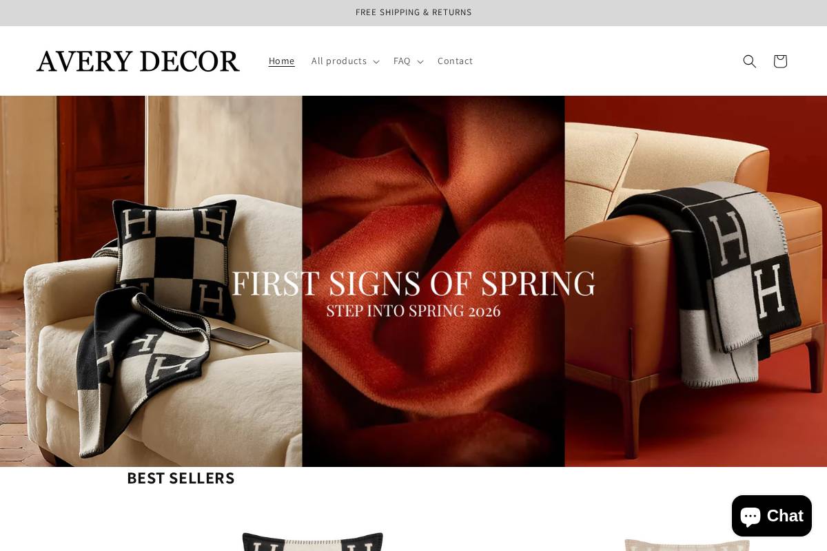 Avery Decor homepage screenshot