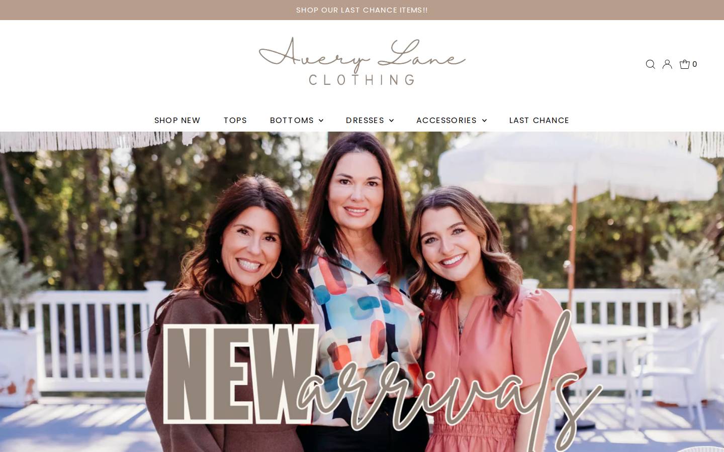 averylaneclothing.com homepage screenshot