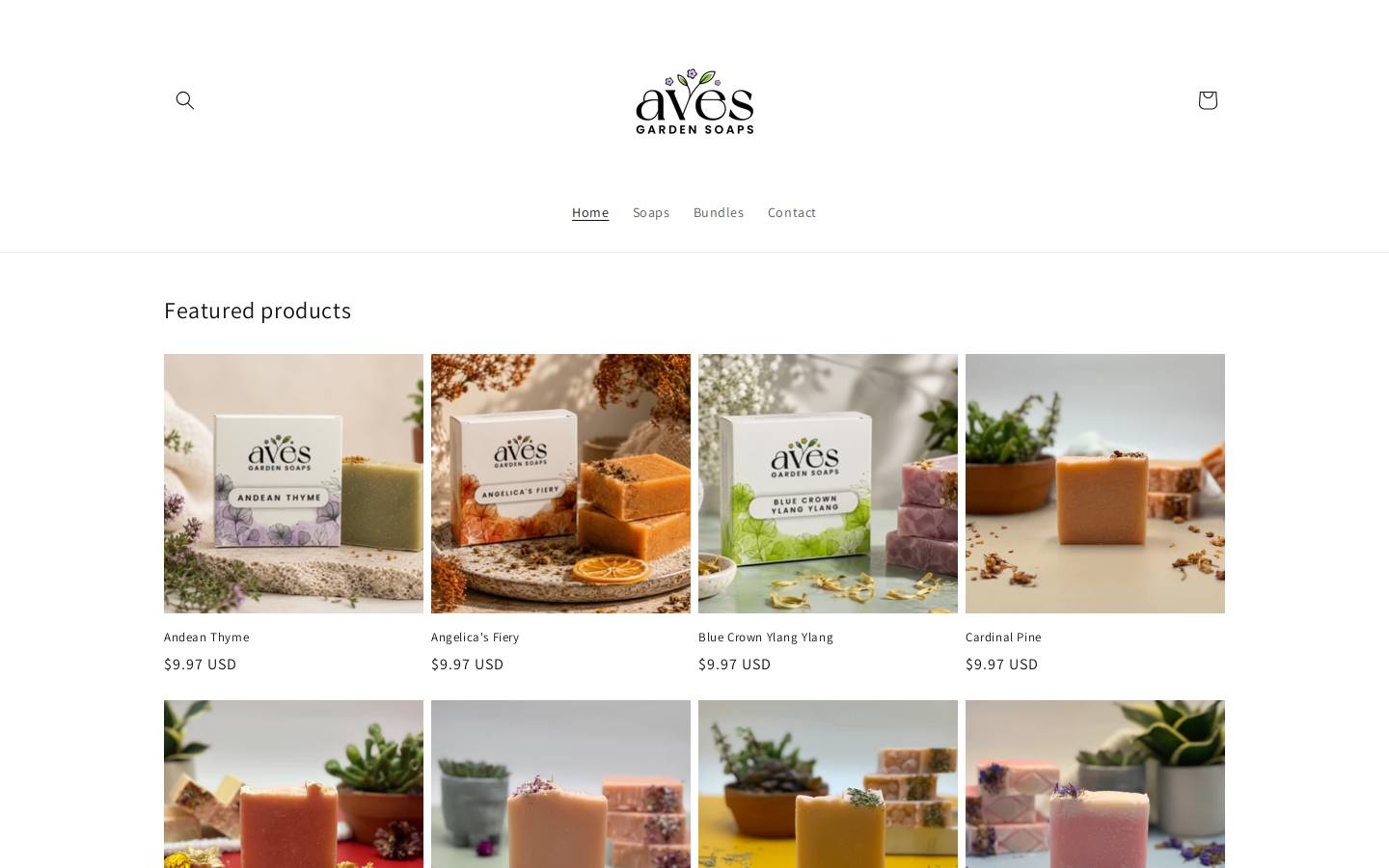avesgardensoaps.com homepage screenshot