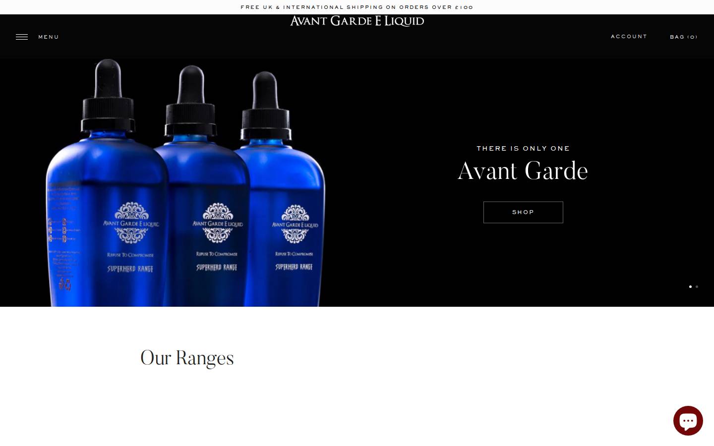Avant Garde E Liquid homepage screenshot