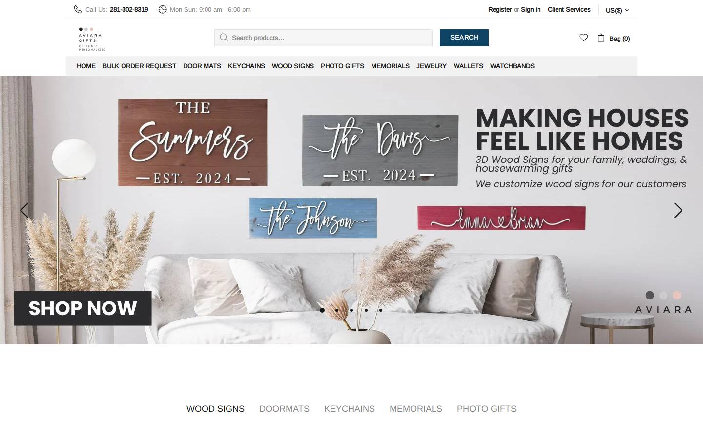 aviaragifts.com homepage screenshot
