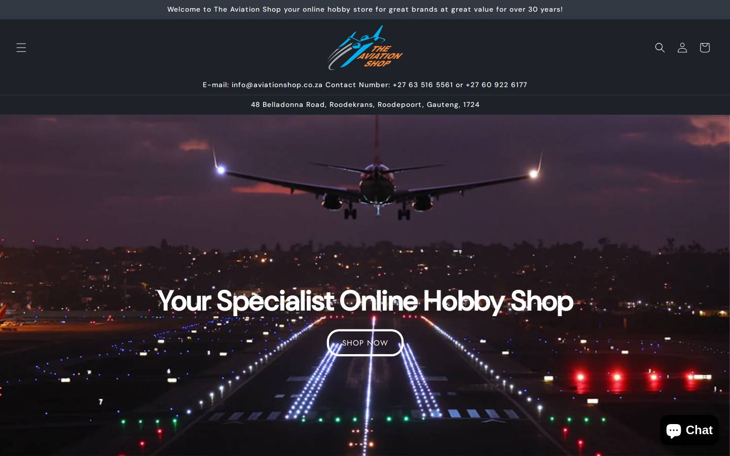 aviationshop.co.za homepage screenshot