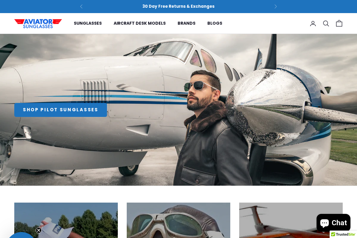 Aviator Sunglasses homepage screenshot